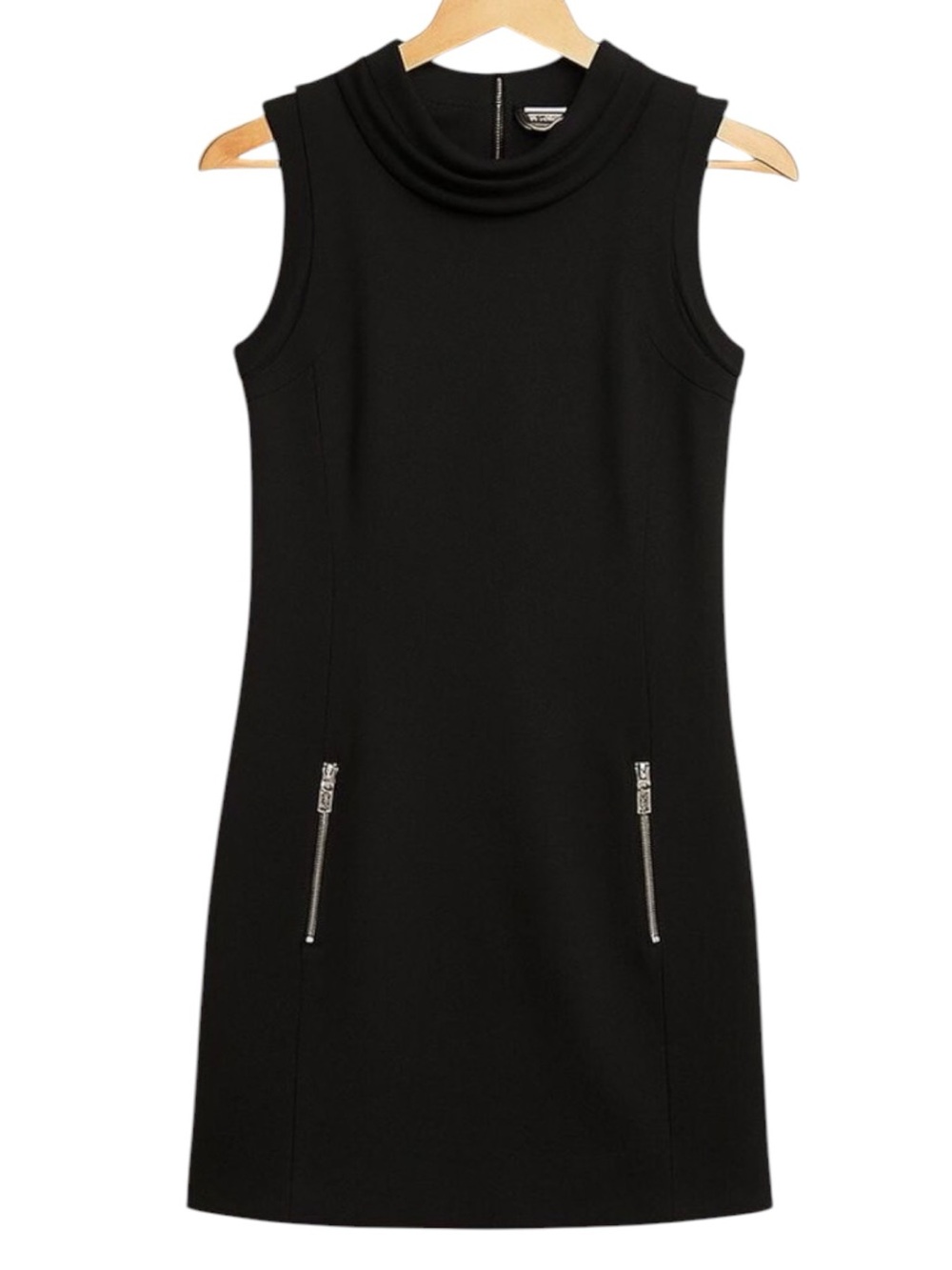 Michael Kors Little Black Dress Size 0 Sleeveless Silver Zipper Detail Cocktail